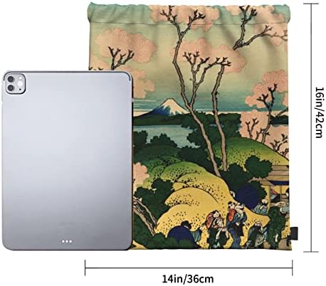 Hokusai Japán Tinta Cseresznyevirág Fuji Húzózsinórral Hátizsák, Táska, Sport, Tornaterem Sackpack Táskák Jóga Tornaterem Úszás Utazási