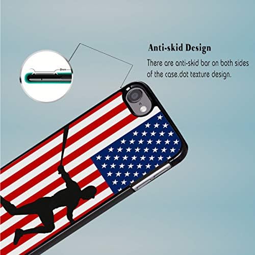 iPod Touch 6 Esetben,Sziluettek Baseball Játékos USA Zászló Minta Anti-Semmiből ütésálló Fekete PC Védelem Esetben Fedezi az iPod