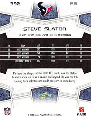 2008 Pontszám Foci 392 Steve Slaton RC Újonc Kártya Houston Texans Hivatalos NFL Kereskedelmi Kártyát A Donruss Rájátszás Cég