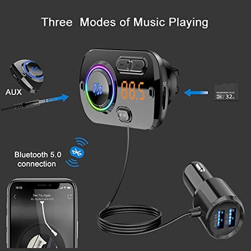 Gooinng Bluetooth FM Transmitter Autó Rádió Bluetooth Adapter Autós kihangosító Szett Kettős Töltés Portok, AUX Bemenet/Kimenet, TF/SD