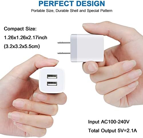 USB Fali Adapter, 2db USB Töltőt +C Típusú Kábel(3ft+6 láb) Kompatibilis LG K51 V30 V40 V50 V60 Dolognál 5G, Moto G10 Hatalom G20